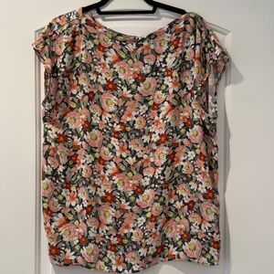 LOFT Ann Taylor Women's Mixed Media Floral Cap Sleeve T XL